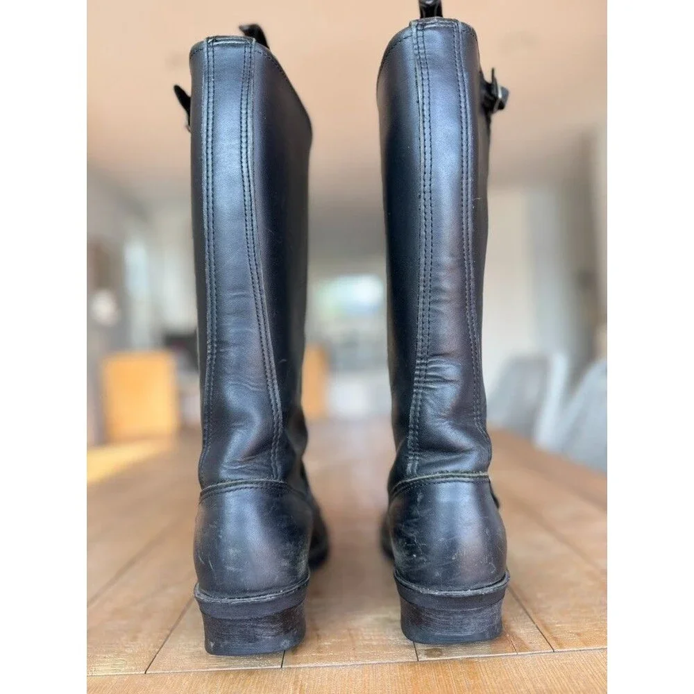 Frye Veronica Tall Black Engineer Harness Zip Buckle Boots Women 8.5